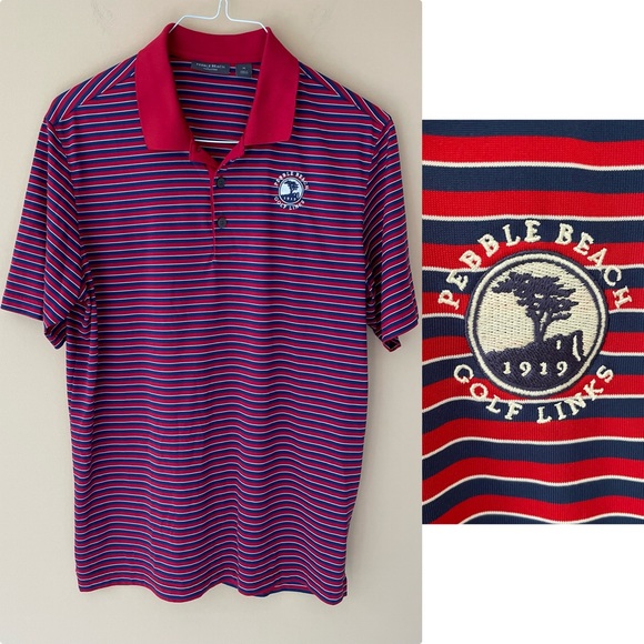 Pebble Beach Other - 🔻LAST CHANCE🔻 PEBBLE BEACH COLLECTION Pebble Beach Logo Striped Tech Polo